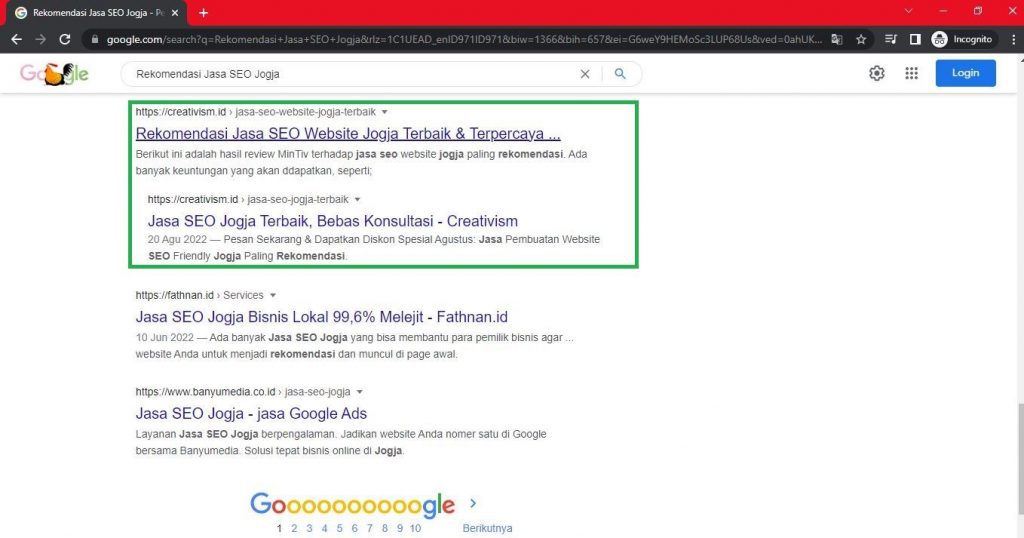 Keyword Rekomendasi Jasa SEO Jogja Halaman Pertama Google Baris ke 7