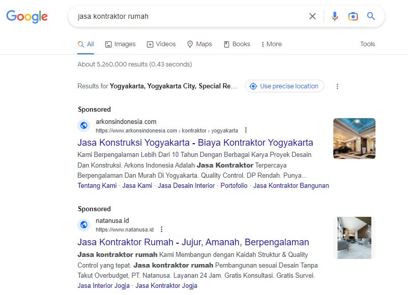 Tampilan Konten Iklan di Pencarian Google