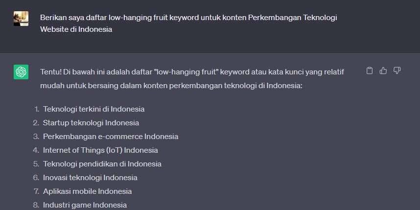 Low Hanging Fruit Keyword dari Chat GPT
