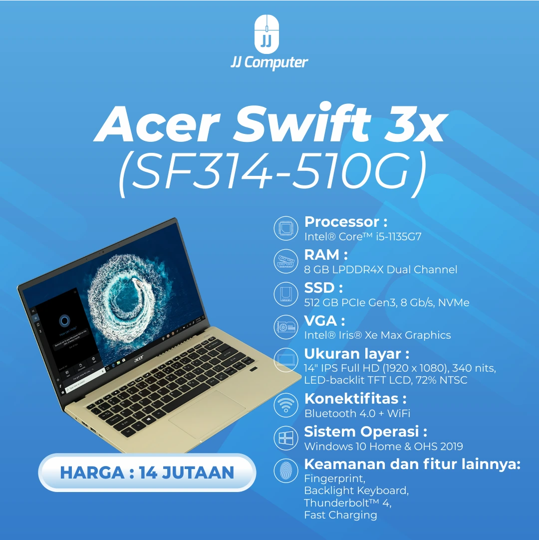 Konten product showcase Acer Swift 3X di Instagram JJ Computer
