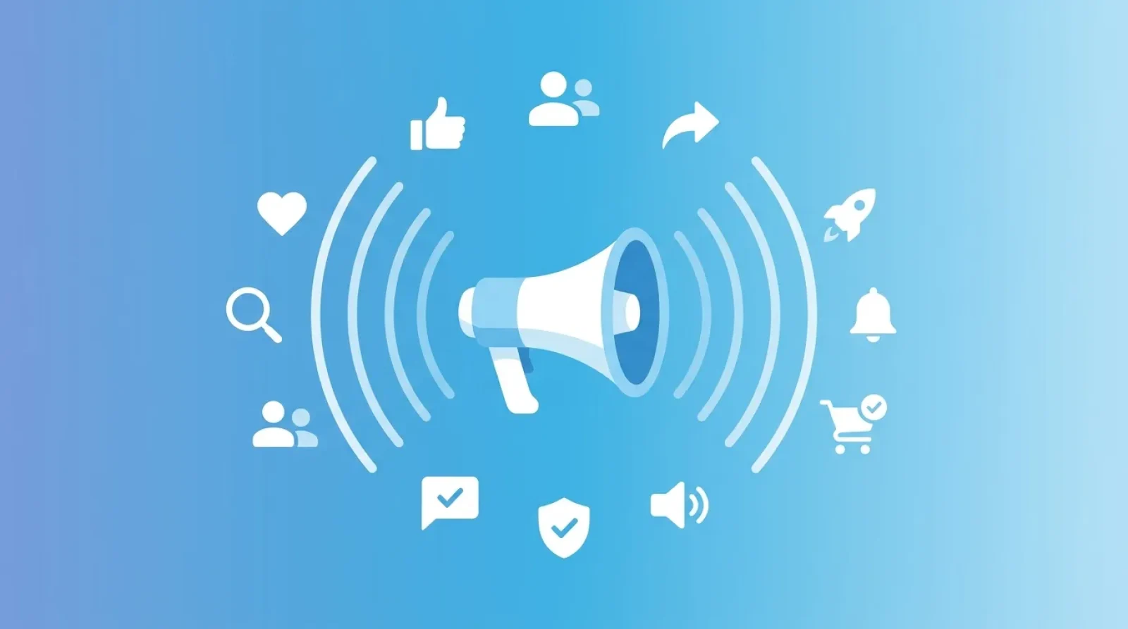 Apa Itu Brand Awareness - Ilustrasi Megaphone dengan Ikon Digital Marketing