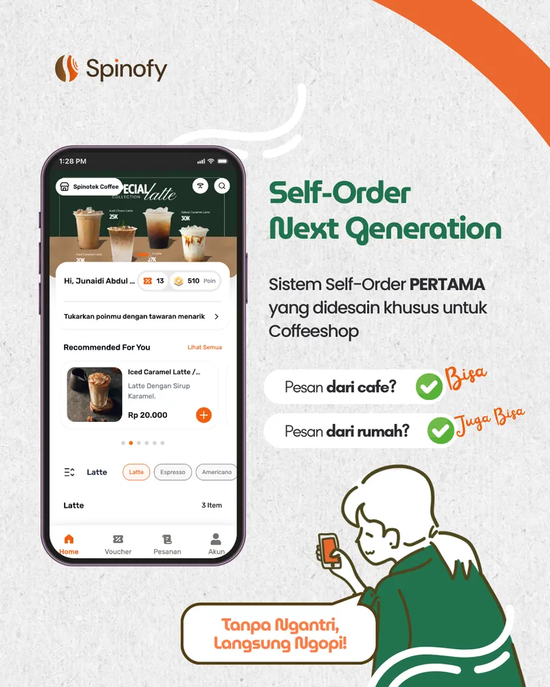Fitur self order QR Spinofy untuk coffeeshop modern