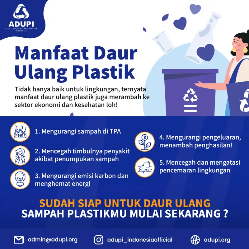 Infografis 5 manfaat daur ulang plastik oleh ADUPI Indonesia - desain konten Creativism
