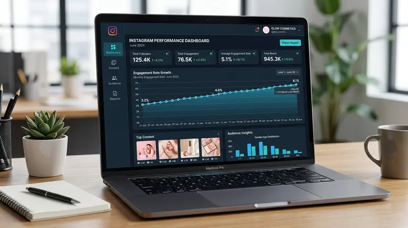 Dashboard analytics Instagram klinik kulit menunjukkan pertumbuhan engagement
