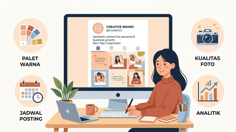 Ilustrasi tips optimasi feed Instagram untuk personal branding dan bisnis