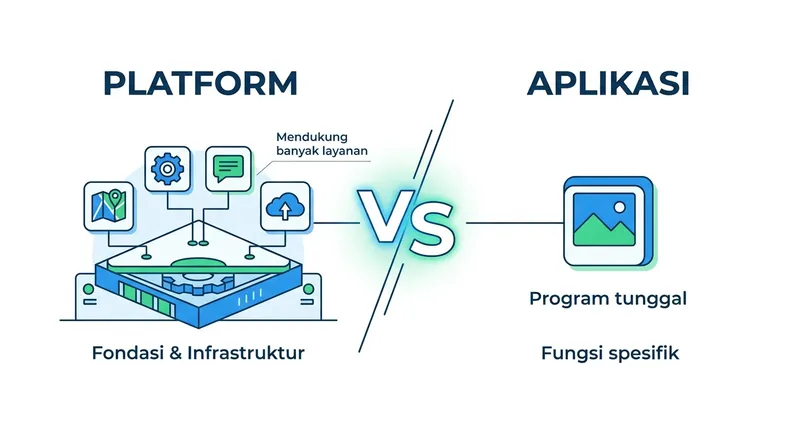 Perbandingan perbedaan antara platform dan aplikasi dalam konteks teknologi digital