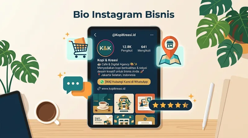 Contoh bio Instagram bisnis yang profesional dengan CTA WhatsApp