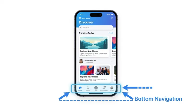 Contoh bottom navigation pada aplikasi mobile