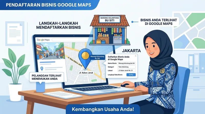 Ilustrasi cara daftar Google Maps untuk bisnis