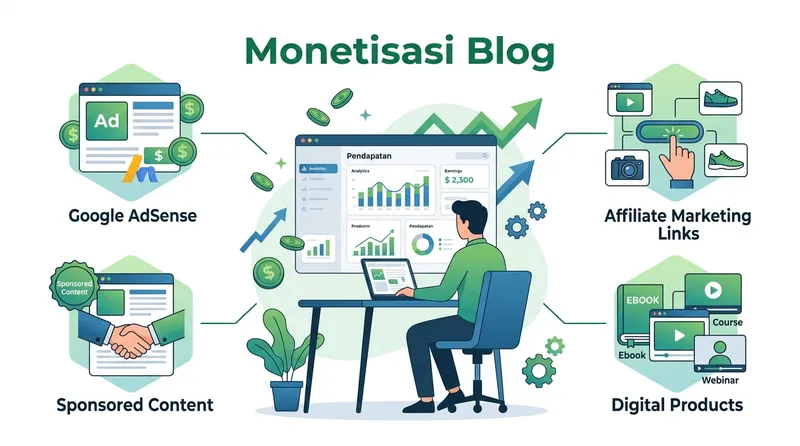 Strategi monetisasi blog Blogger dengan AdSense dan affiliate marketing