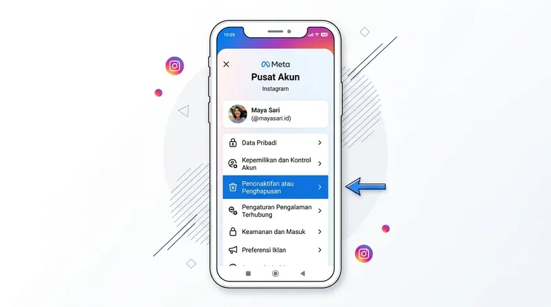 Tampilan menu Pusat Akun Instagram untuk mengatur penonaktifan atau penghapusan akun