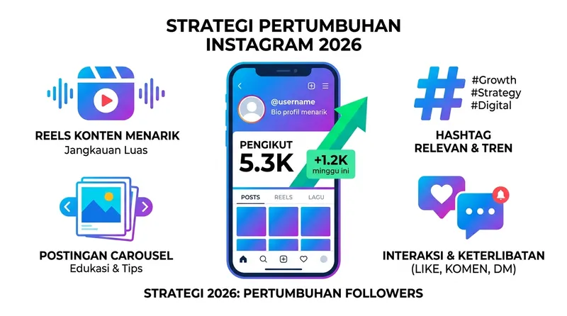 Strategi cara nambah followers IG 2026 dengan Reels, carousel, dan hashtag