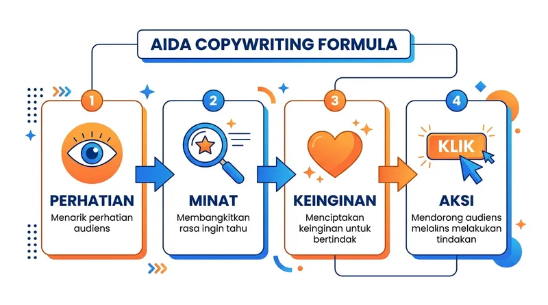 Ilustrasi formula AIDA dalam copywriting iklan