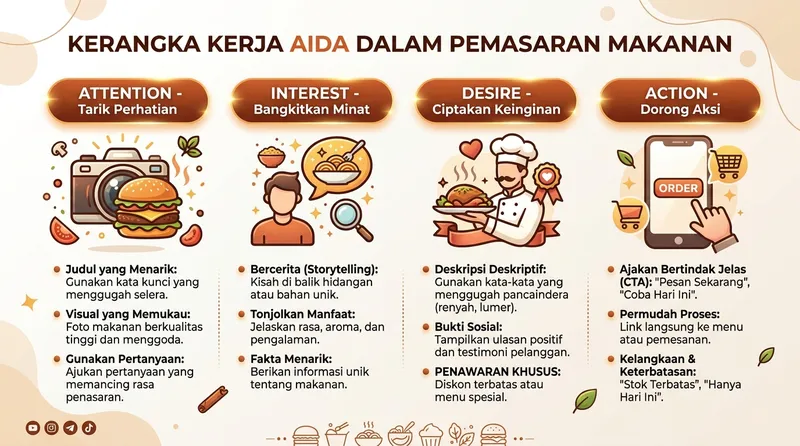 Formula AIDA untuk copywriting makanan dengan contoh penerapan