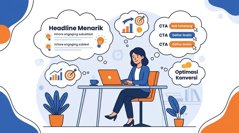 Ilustrasi proses copywriting iklan profesional