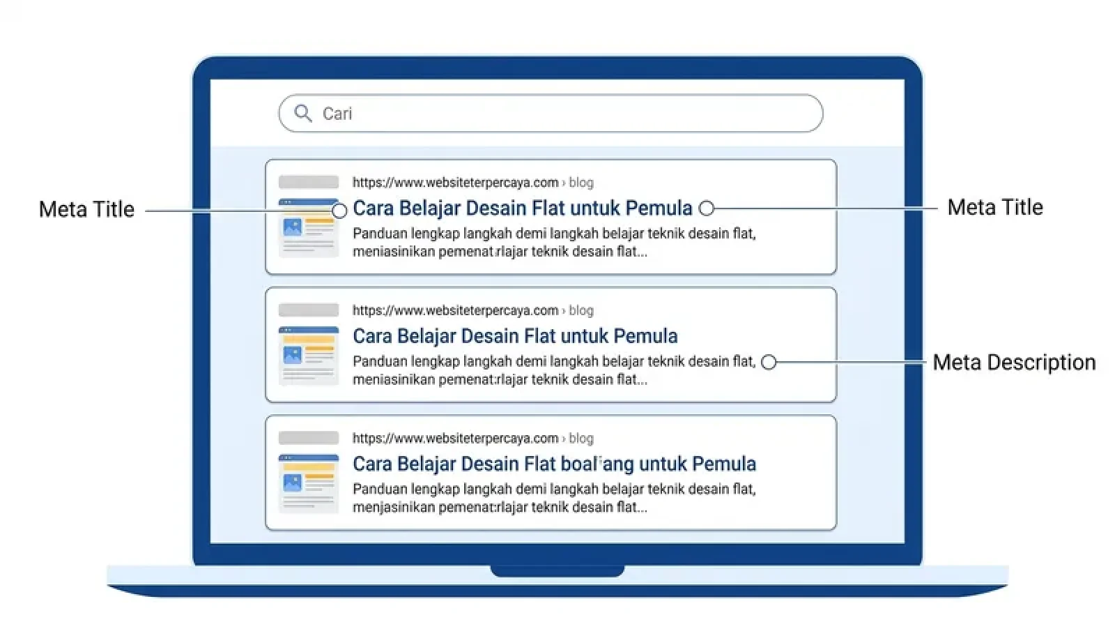 Contoh metadata yang ditampilkan di halaman hasil pencarian Google