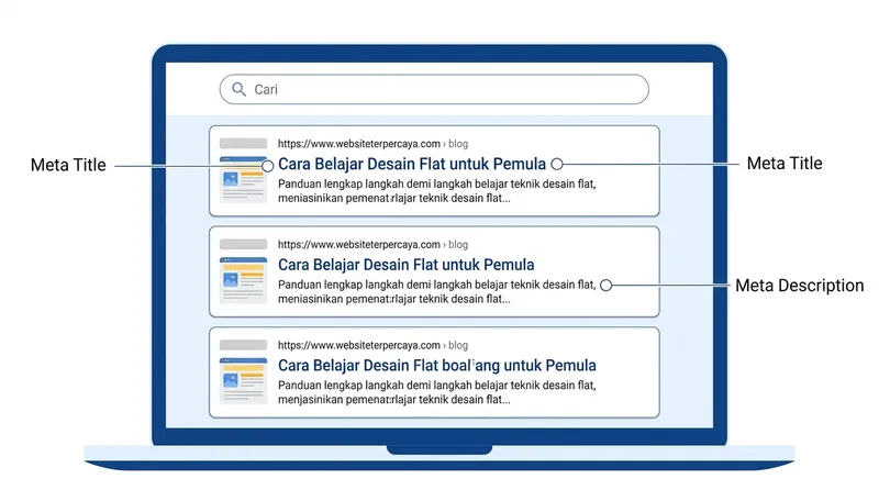 Contoh metadata yang ditampilkan di halaman hasil pencarian Google