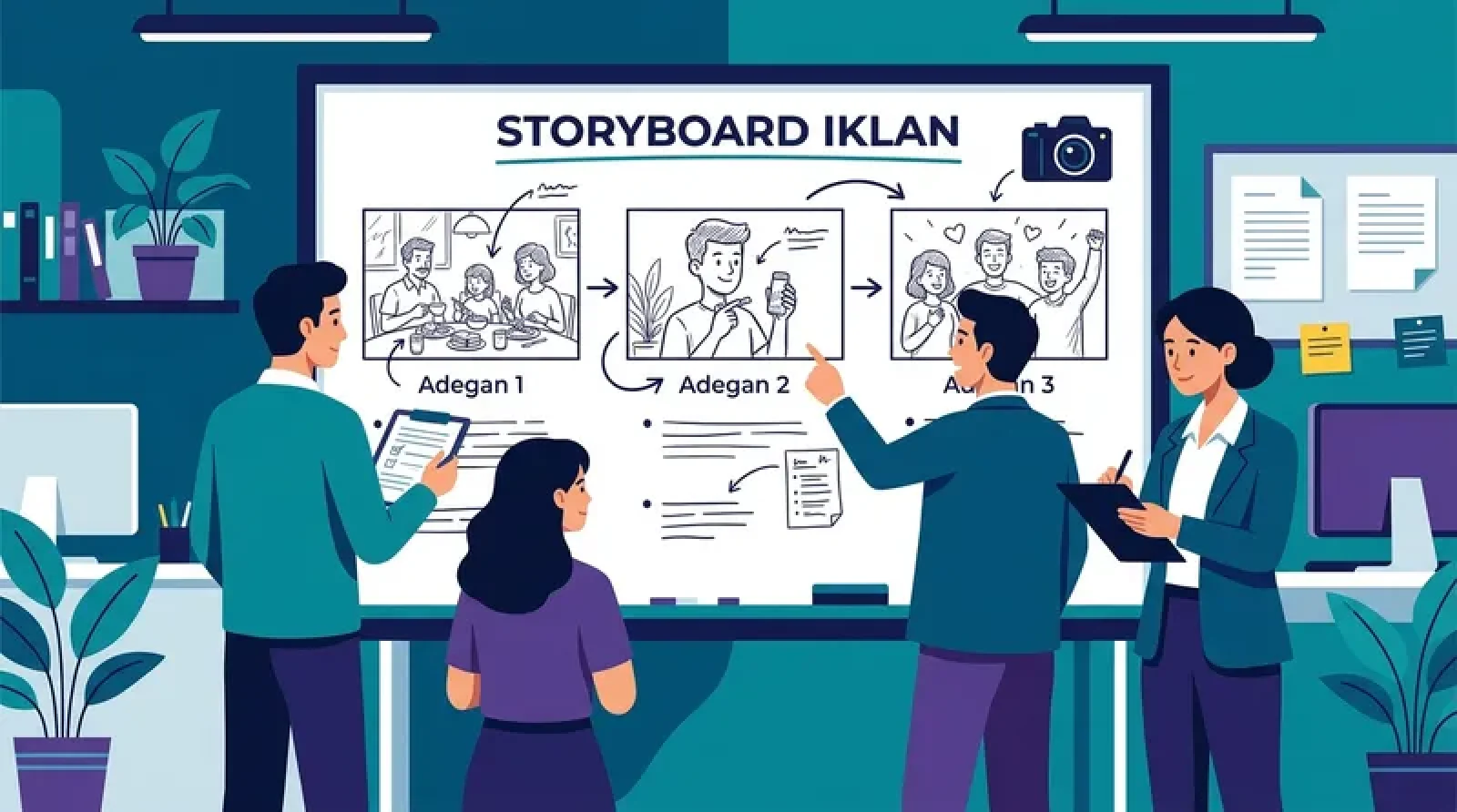 Contoh storyboard iklan yang dibuat oleh tim kreatif