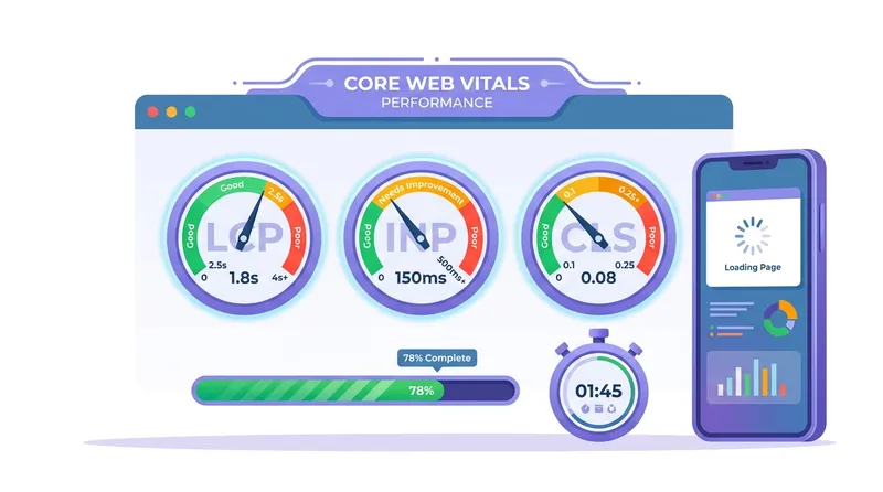 Dashboard Core Web Vitals menampilkan metrik LCP INP dan CLS