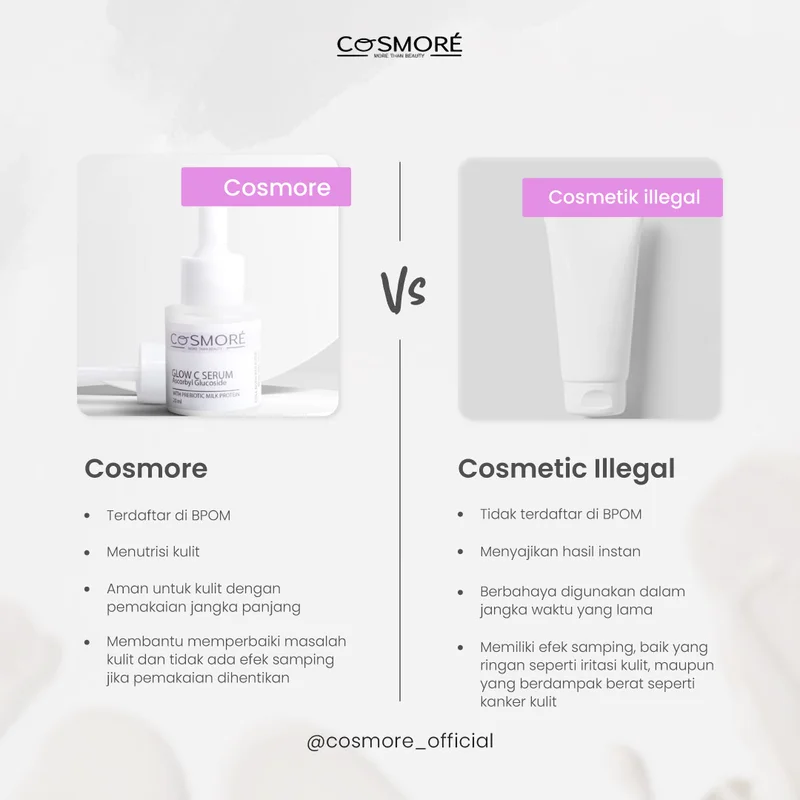 Cosmore vs kosmetik ilegal konten brand authority Instagram skincare lokal