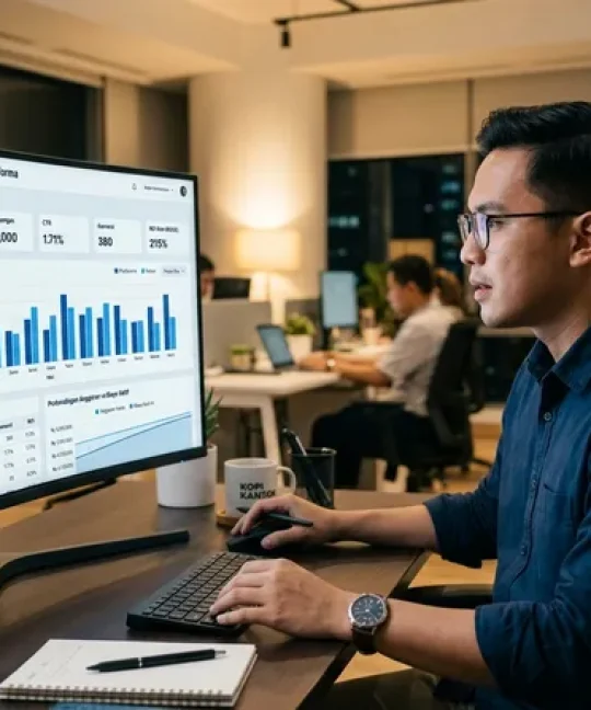 Dashboard analytics CPC yang menampilkan metrik biaya per klik dan performa iklan digital