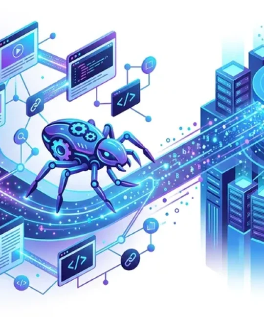 Ilustrasi crawling data oleh web crawler yang menelusuri halaman website