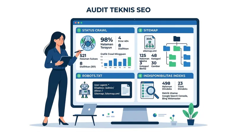 Ilustrasi audit teknis SEO untuk optimasi crawling data website