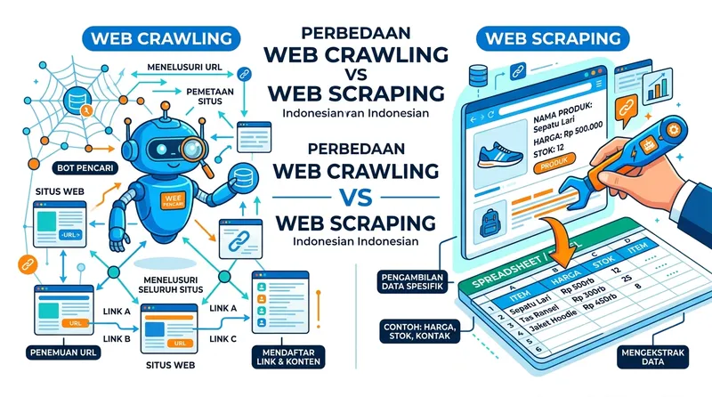 Perbedaan web crawling dan web scraping dalam infografis