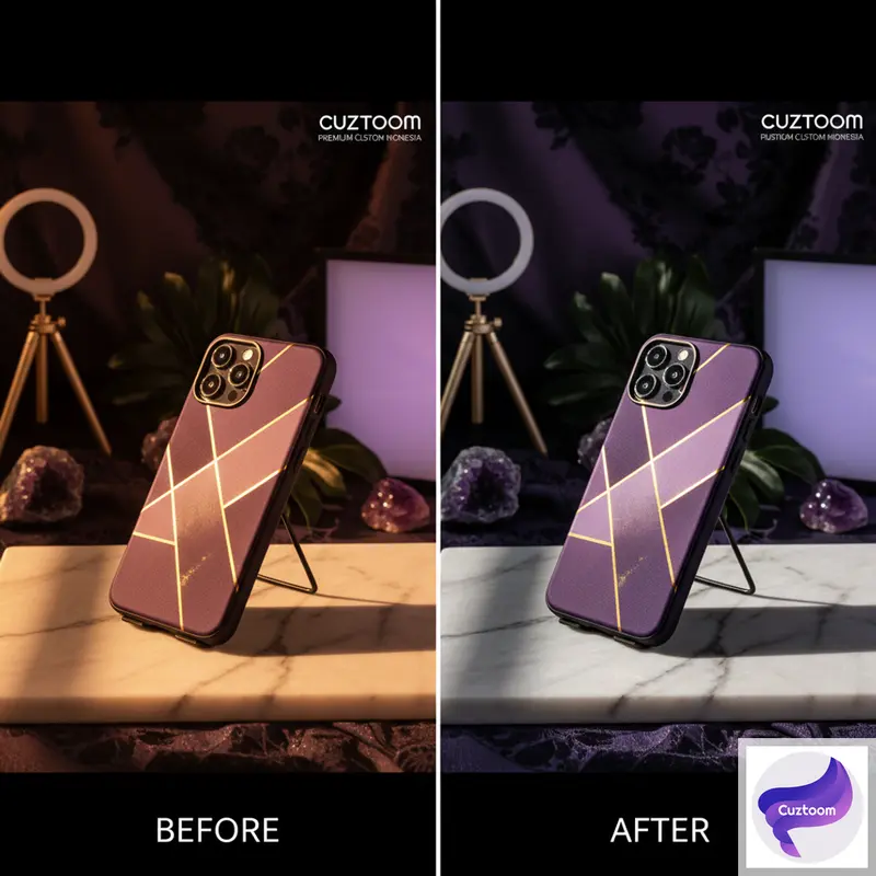 Before after product photography Cuztoom custom phone case oleh Creativism