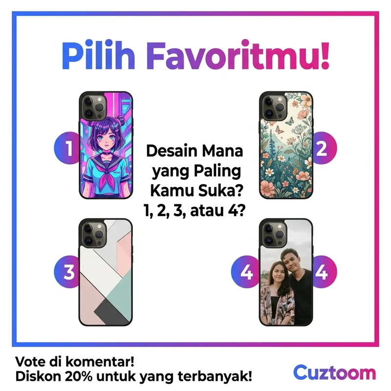 Konten engagement Cuztoom - polling pilih favorit desain custom case