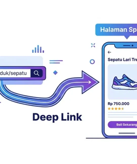 Ilustrasi konsep deep link mengarahkan pengguna langsung ke halaman spesifik