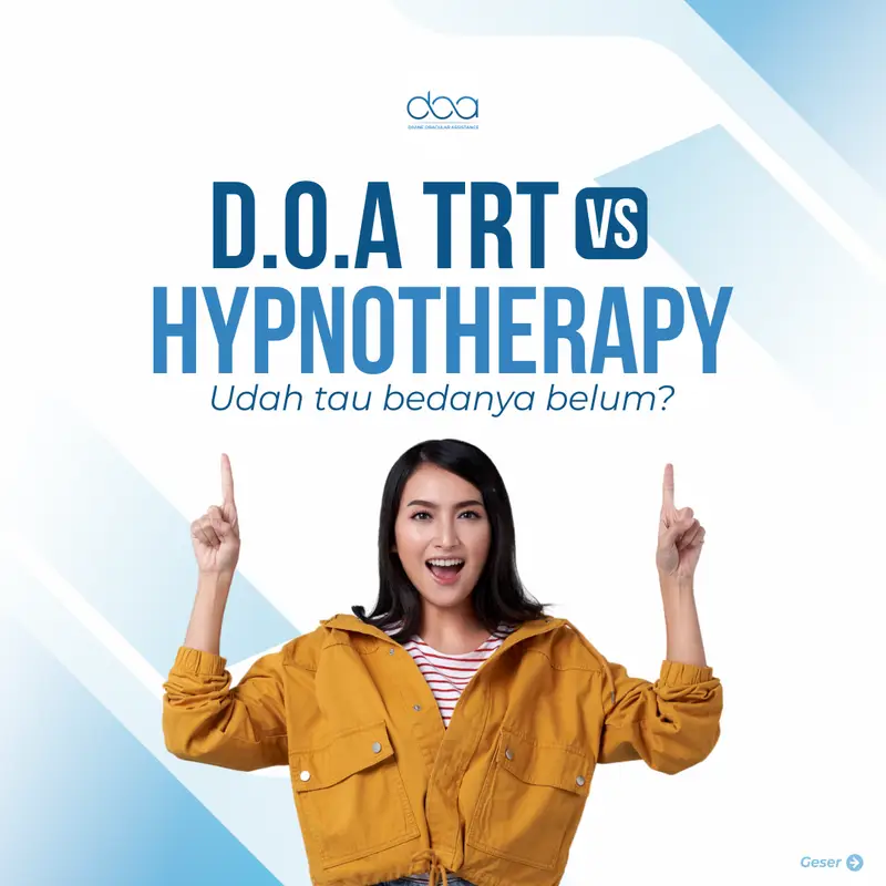 Desain carousel Instagram DOA TRT tentang perbedaan DOA TRT dan hypnotherapy