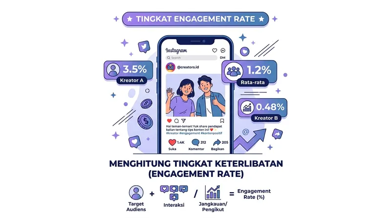 Infografis engagement rate Instagram menampilkan persentase interaksi dan rumus perhitungan