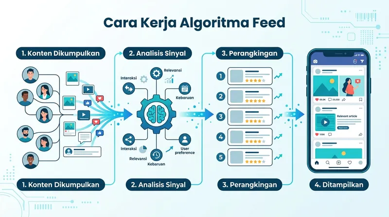 Visualisasi cara kerja algoritma feed media sosial