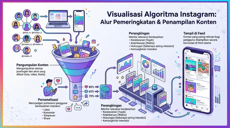 Visualisasi algoritma Instagram cara kerja feed