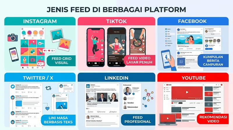 Perbandingan jenis feed di berbagai platform media sosial