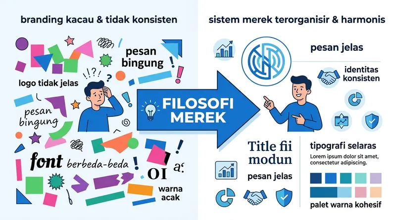 Perbandingan brand tanpa filosofi yang kacau versus brand dengan filosofi yang konsisten