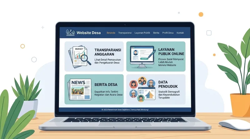 Fitur utama website desa meliputi transparansi anggaran layanan publik online berita desa dan data penduduk