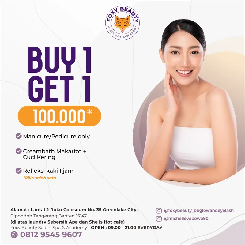 Konten promosi buy 1 get 1 Foxy Beauty Surabaya