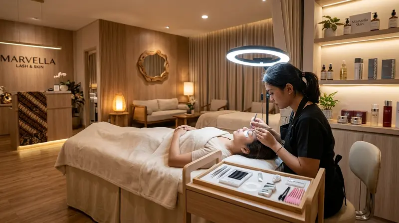 Interior beauty salon Foxy Beauty Surabaya dengan peralatan eyelash extension profesional