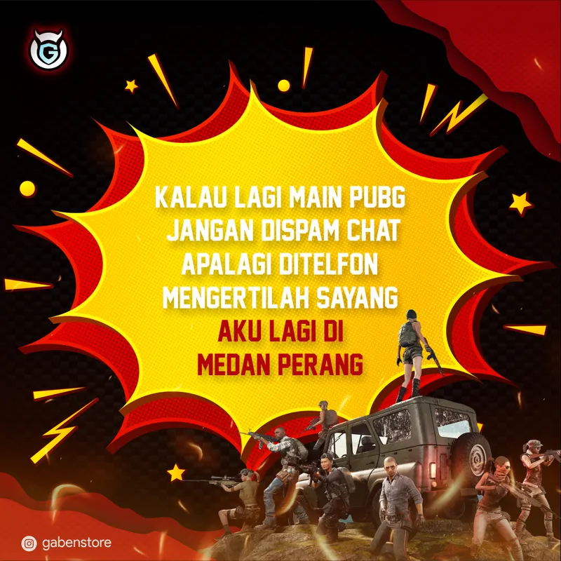 Contoh quote gaming PUBG Mobile relatable untuk engagement Instagram Gaben Store