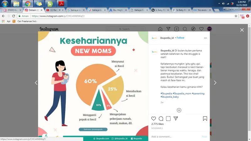 Konten infografis parenting Gaia Parenting - statistik dan tips ibu baru