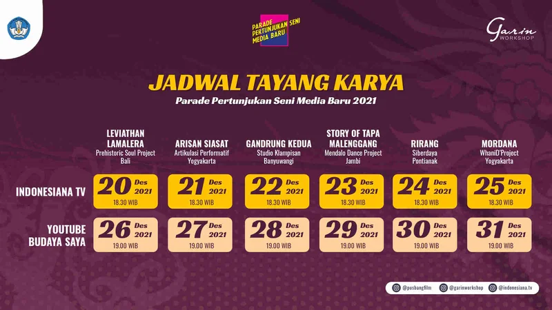 Desain Jadwal Tayang Garin Workshop - Parade Pertunjukan Seni Media Baru 2021