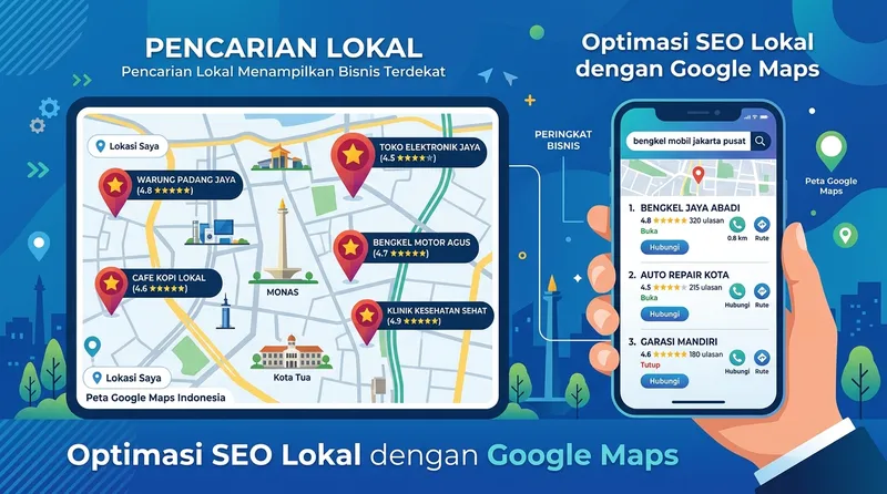 Ilustrasi pengaruh Google Review terhadap pencarian lokal dan Google Maps