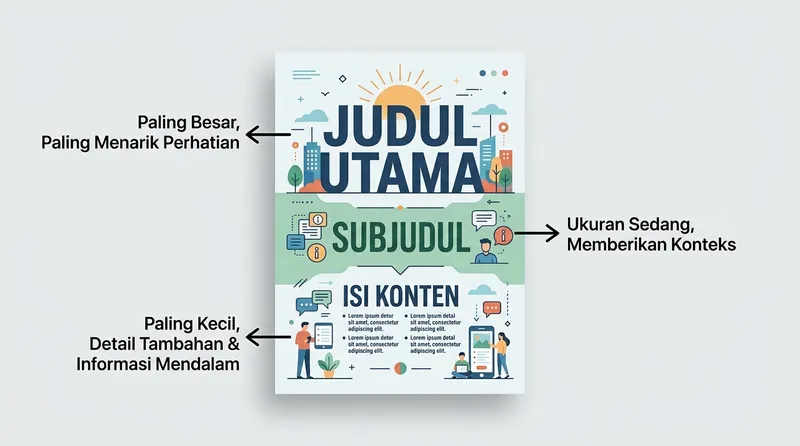 hierarki visual dalam desain grafis dengan tiga tingkatan