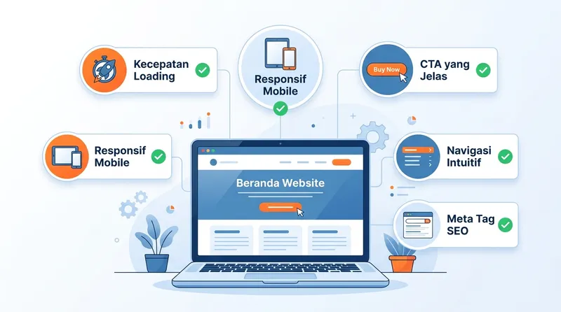Checklist optimasi homepage website meliputi kecepatan, CTA, navigasi, dan SEO