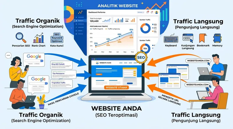 Hubungan antara SEO, organic traffic, dan direct traffic untuk digital marketing