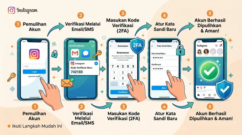 Langkah pemulihan akun Instagram yang dihack - verifikasi email, kode 2FA, dan atur kata sandi baru