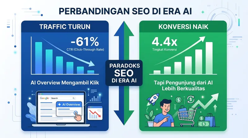 Paradoks traffic turun tapi konversi naik di era AI SEO
