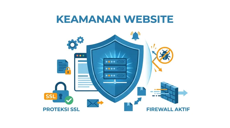 Ilustrasi keamanan website dengan SSL dan firewall